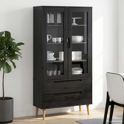 vidaXL Glasvitrine MOLDE 90 x 35 x 175 cm Massives Kiefernholz Schwarz