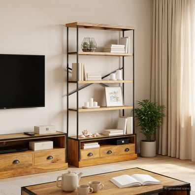 vidaXL 5-stufiges Bücherregal Natur 100 x 30 x 180 cm