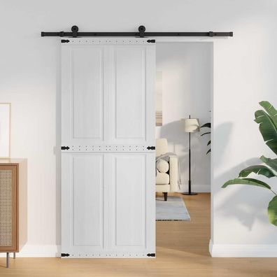 vidaXL Scheunentür Corona Weiß 90 x 210 cm Massives Kiefernholz