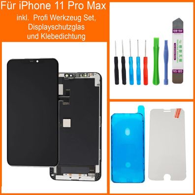 Für iPhone 11 Pro Max LCD Display Bildschir TOOL+KLEBEPAD Schwarz Black + Panzerglass