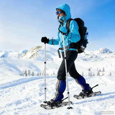 vidaXL 3 in 1 Schneeschuhe mit Wanderstöcken Silber und Schwarz