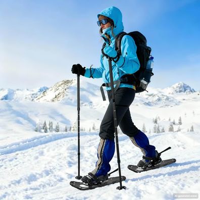 vidaXL 3 in 1 Schneeschuhe mit Wanderstöcken Schwarz 63,5 x 21 cm
