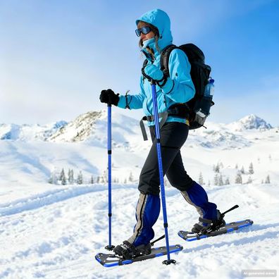 vidaXL 3 in 1 Schneeschuhe mit Wanderstöcken Blau und Schwarz