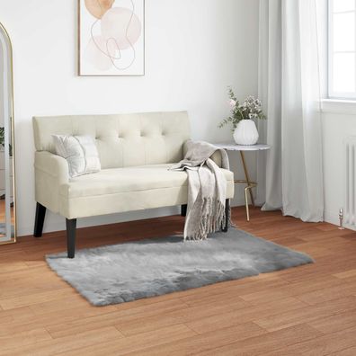 vidaXL Teppich aus Kunstschaffell Tafalla Grau 80 x 150 cm Polyester