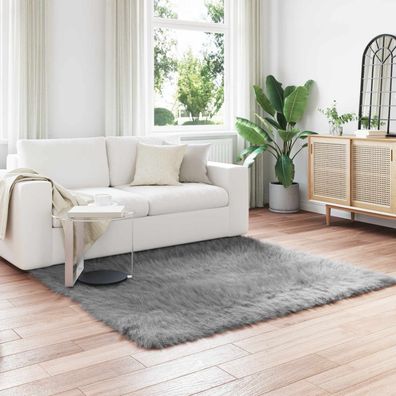 vidaXL Teppich aus Kunstschaffell Tafalla Grau 120 x 120 cm Polyester