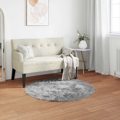 vidaXL Teppich aus Kunstschaffell Tafalla Grau Ø 120 cm Polyester