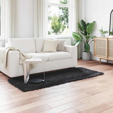 vidaXL Teppich aus Kunstschaffell Tafalla Schwarz 100 x 200 cm