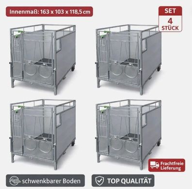 4 Stück Kälberbox Premium mit schwenkbarem Boden Innenmaß: 163 x 103 x 118,5 cm