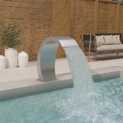 Pool-Wasserfall 22x60x70 cm Edelstahl 304 Silber mit LEDs