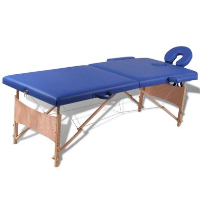 Massageliege 2-Zonen klappbar Holzgestell blau