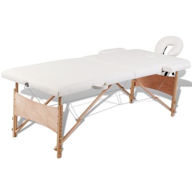 Massageliege 2-Zonen klappbar Holzgestell Cremeweiß weiß