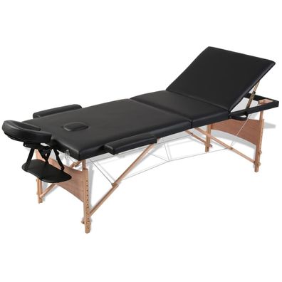 Massageliege 3-Zonen klappbar Holzgestell Schwarz