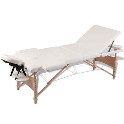 Massageliege 3-Zonen klappbar Holzgestell cremeweiß weiß