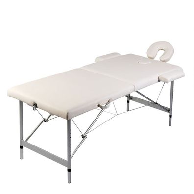 Massageliege 2-Zonen Klappbar Aluminiumgestell Cremeweiß Weiß