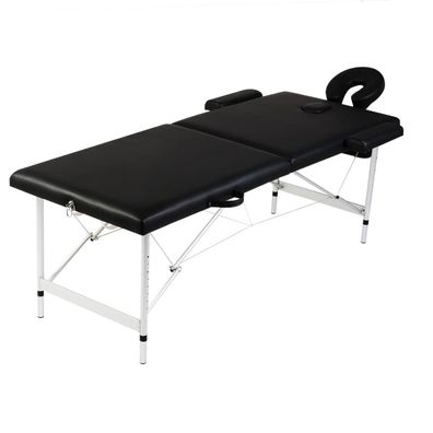 Massageliege Klappbar 2-Zonen Schwarz Aluminiumgestell