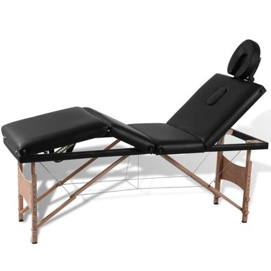 Massageliege Klappbar 4-Zonen Holzgestell Schwarz