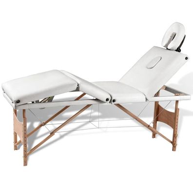 Massageliege 4-Zonen Klappbar Holzgestell Cremeweiß Weiß