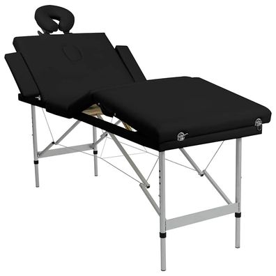 Massageliege 4-Zonen klappbar Schwarz Aluminiumgestell