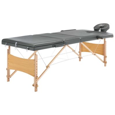 Massageliege 3-Zonen Holz Anthrazit 186x68 cm