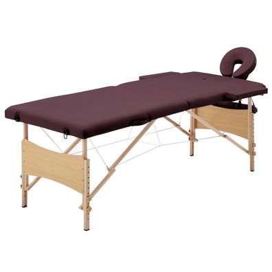 Massageliege klappbar 2-Zonen Holzgestell Bordeaux-Lila