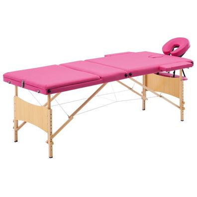 Rosa Massageliege 3-Zonen klappbar Holzgestell
