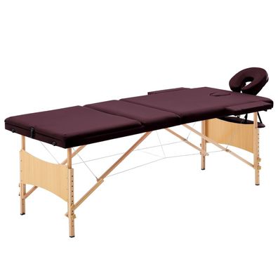 Massageliege 3-Zonen klappbar Holzgestell Bordeaux-Lila