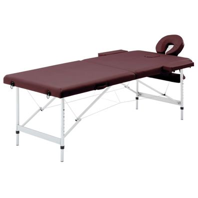 Massageliege 2-Zonen klappbar Aluminiumgestell Bordeaux-Lila