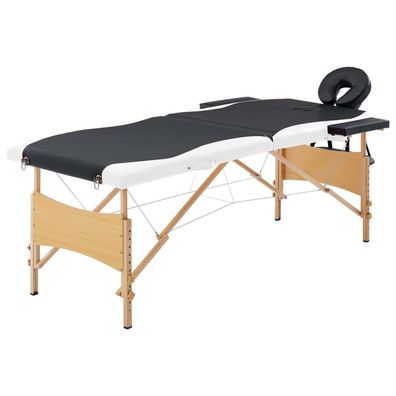 Massageliege Klappbar 2-Zonen Holzgestell Schwarz Weiß