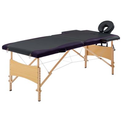 Massageliege 2-Zonen klappbar Holzgestell Schwarz