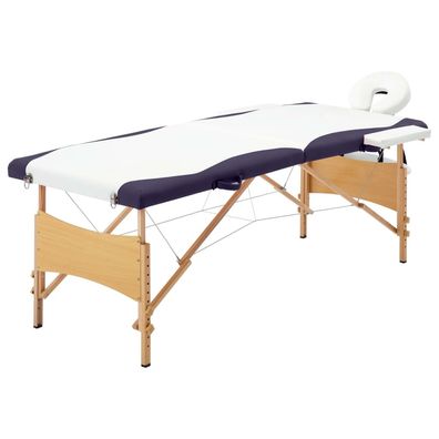 Massageliege Klappbar 2-Zonen Holzgestell Weiß Lila