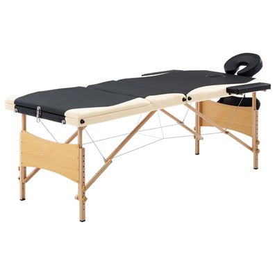 Massageliege 3-Zonen klappbar Holzgestell schwarz-beige