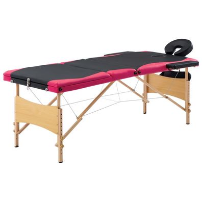 Massageliege klappbar 3-Zonen Holzgestell schwarz-rosa