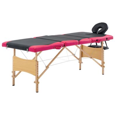 Massageliege 4-Zonen klappbar Holzgestell schwarz rosa
