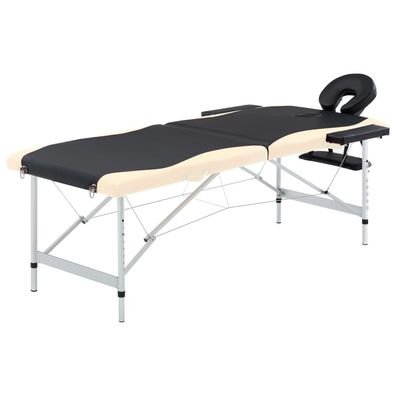 Massageliege 2-Zonen klappbar Aluminium Schwarz Beige