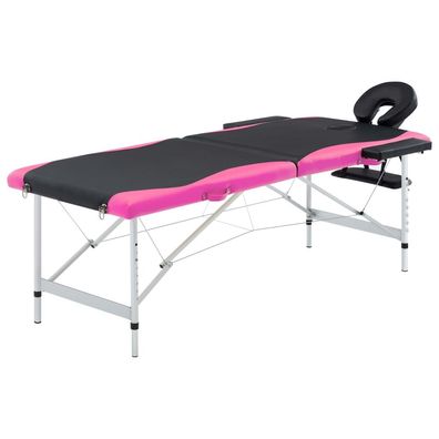 Massageliege klappbar 2-Zonen Aluminium Schwarz Rosa