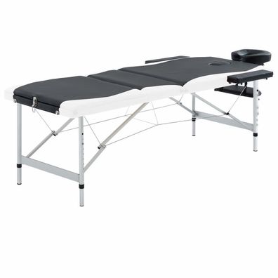Massageliege klappbar 3-Zonen Aluminium Schwarz