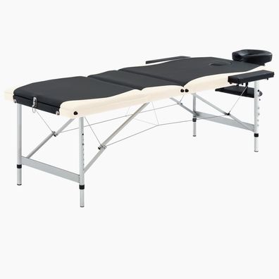 Massageliege klappbar 3-Zonen Aluminium Schwarz Beige