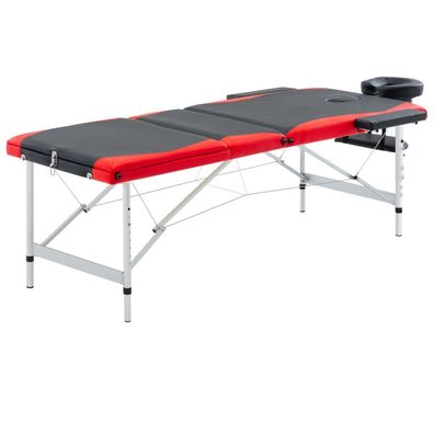 Massageliege klappbar 3-Zonen Aluminium Schwarz Rot