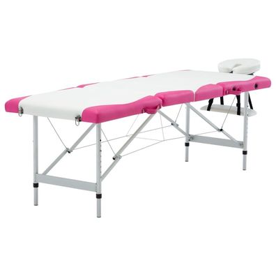 Massageliege 4-Zonen klappbar Aluminium weiß rosa