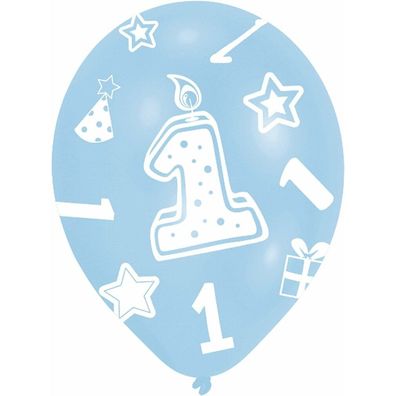 Amscan 27.5cm 1st Birthday, 6 Balloons, Blue