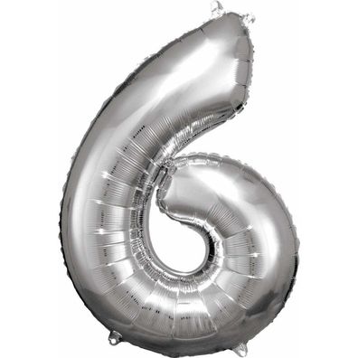 Amscan Foil Balloon Number 6 Junior 55 X 88 Cm Silver