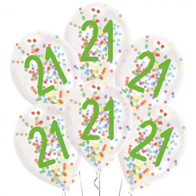 Amscan Balloons Confetti 21 Years 27.5 Cm Latex White 6 Pieces
