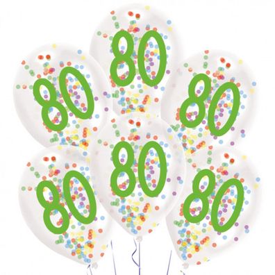 Amscan Balloons Confetti 80 Years 27.5 Cm Latex White 6 Pieces