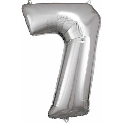 Amscan 9906292 Giant Foil Balloon Number 7, Size 58 X 88 Cm, Silver, Xxl, Helium