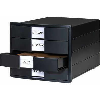 Schubladenbox 4er KARMA geschlossen öko-schwarz 80-100% Recyclingmaterial