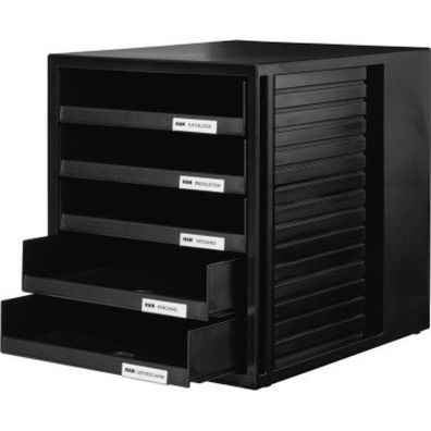 HAN Schubladenbox Schrank-Set 1401-13 schwarz/schwarz 5 Schubladen offen