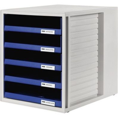 HAN Schubladenbox Schrank-Set 1401-14 grau/blau 5 Schubladen offen