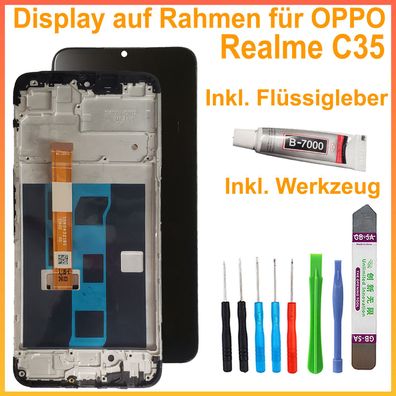 Display für Oppo Realme C35 RMX3511 Bildschirm Schwarz LCD + RAHMEN + TOOL
