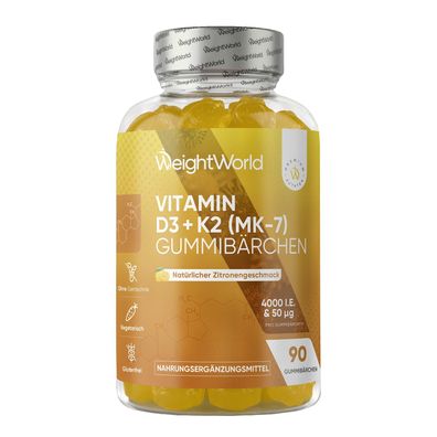 WeightWorld Vitamin D3 K2 4000 IE - 90 Gummibärchen - 1 Gummy alle 4 Tage