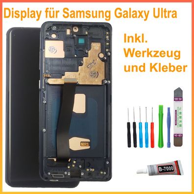 LCD Display Für Samsung S20 Ultra SM-G988 Soft OLED Schwarz auf Rahmen+TOOL
